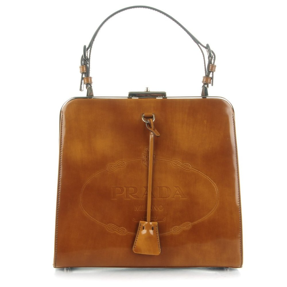 PRADA Spazzolato Logo Print Framed Bag Ambra With Authenticity Card & Dust Bag